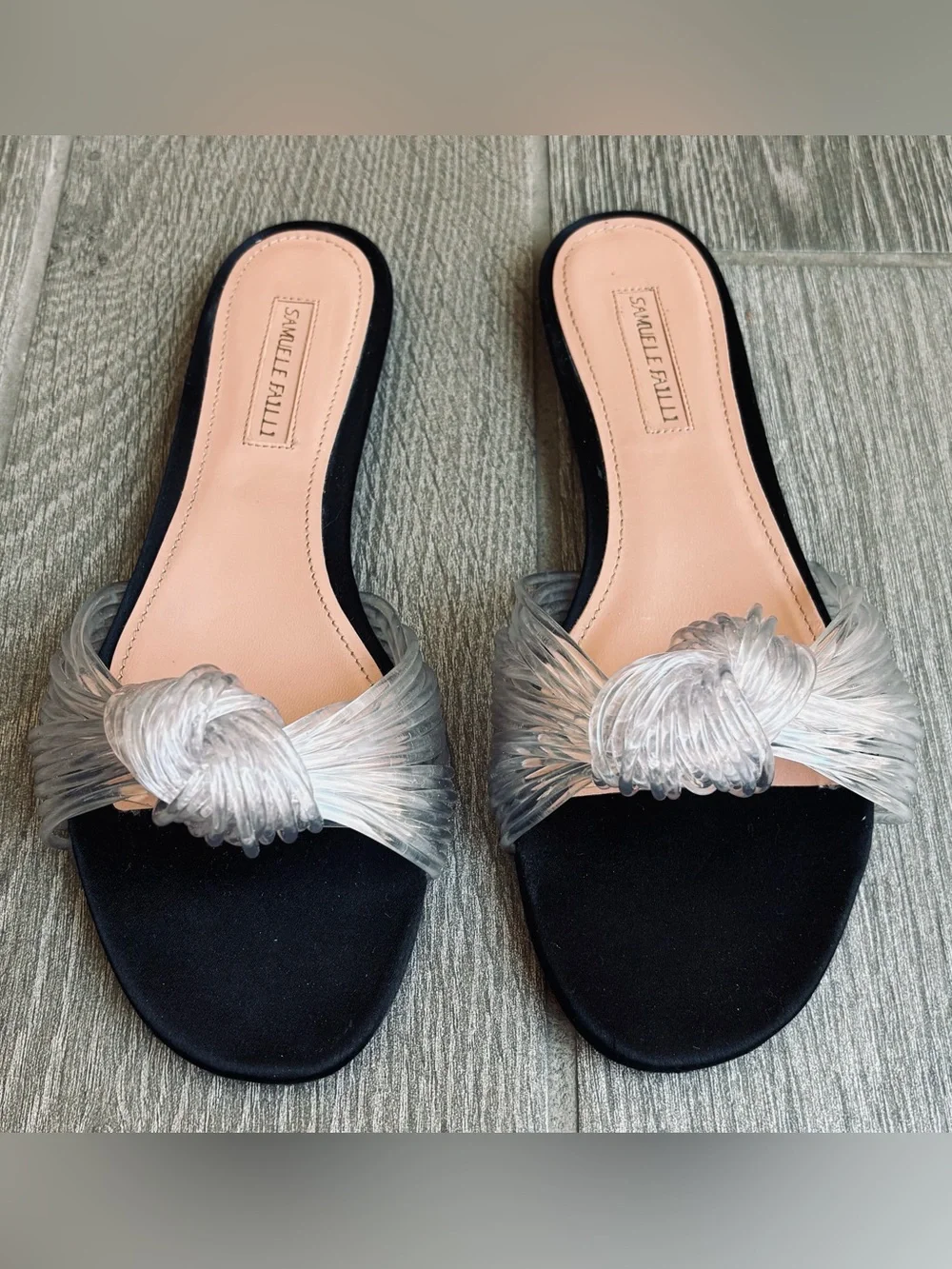 Samuele Failli Clear Plastic Black Slip On Flat Sandals size EU 38.5